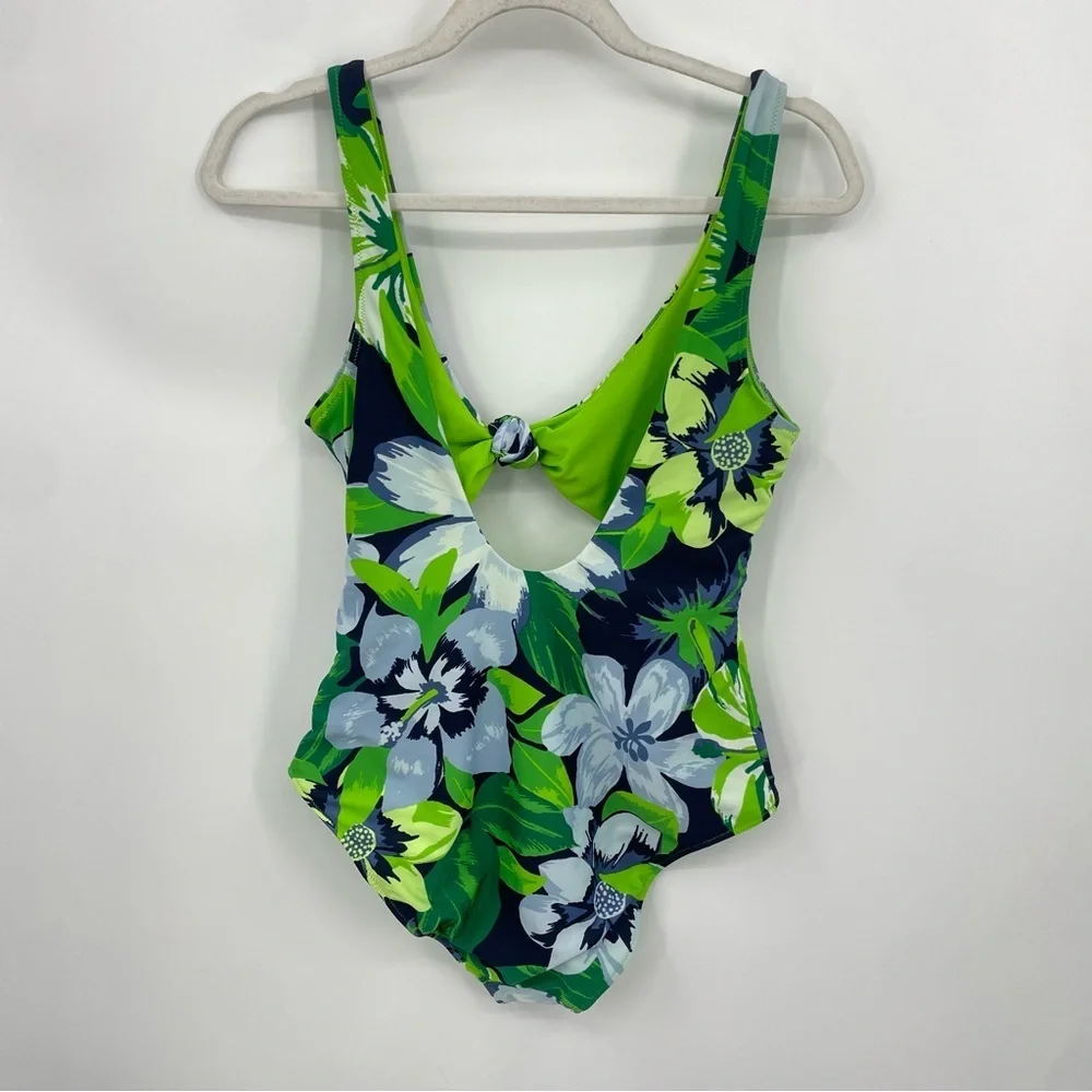Aerie Knot One Piece‎ Swimsuit green blue floral Sz M